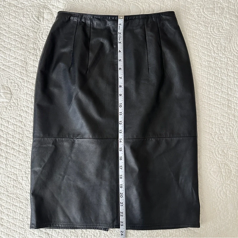 Vintage 80s Pia Rucci Black Leather Pencil Skirt Women’s - Picture 4 of 11